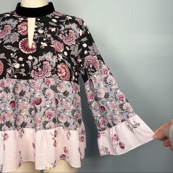 loft Tiered Mixed Floral Print Bell Sleeve Top - Picture 6 of 12